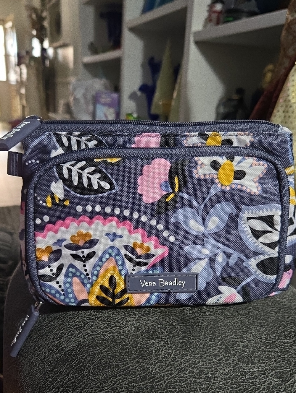 Vera Bradley Floral Zip Cosmetic Travel, Grey Floral, Charmont Meadow, 8.5"×5"